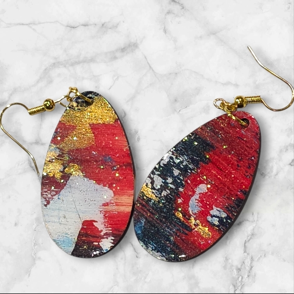 Americana Red White Blue Abstract Earrings Handmade Hand Crafted E015 - Picture 5 of 6